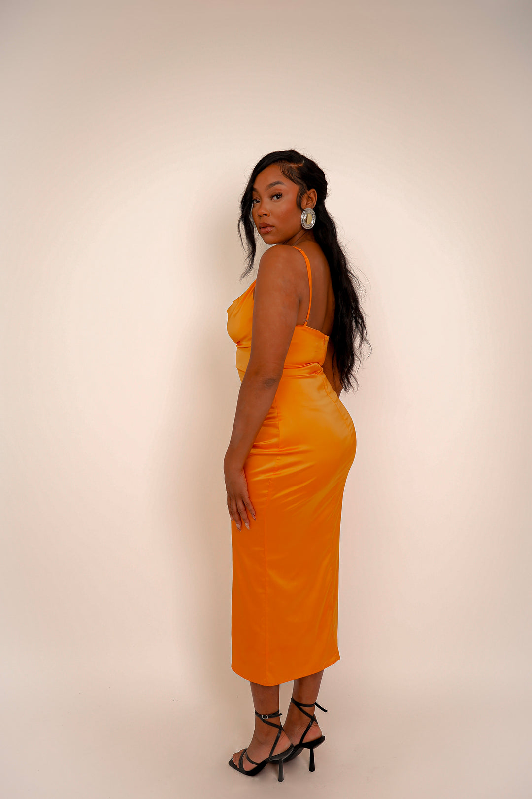 Isabella Tangerine Orange Midi Dress