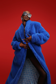 Aksana Faux Fur Maxi Coat in Sapphire Blue