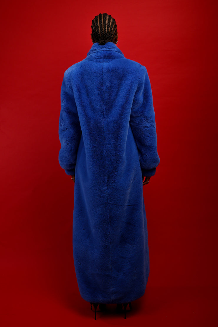 Aksana Faux Fur Maxi Coat in Sapphire Blue
