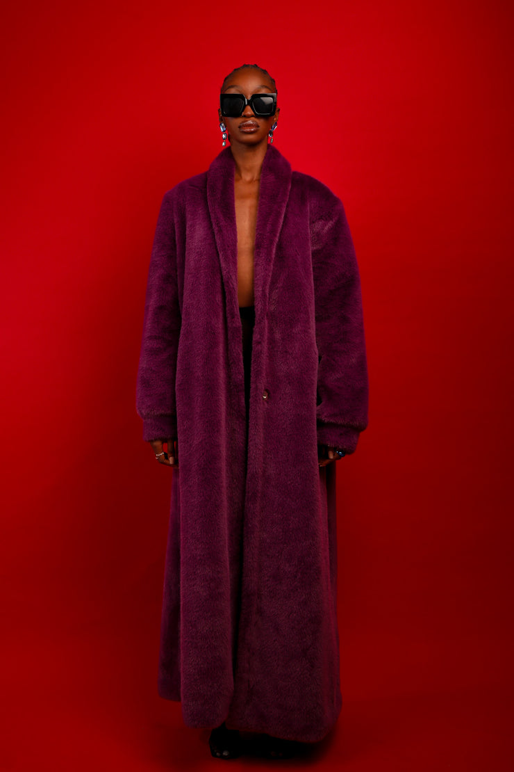 Aksana Faux Fur Maxi Coat in Purple Amethyst